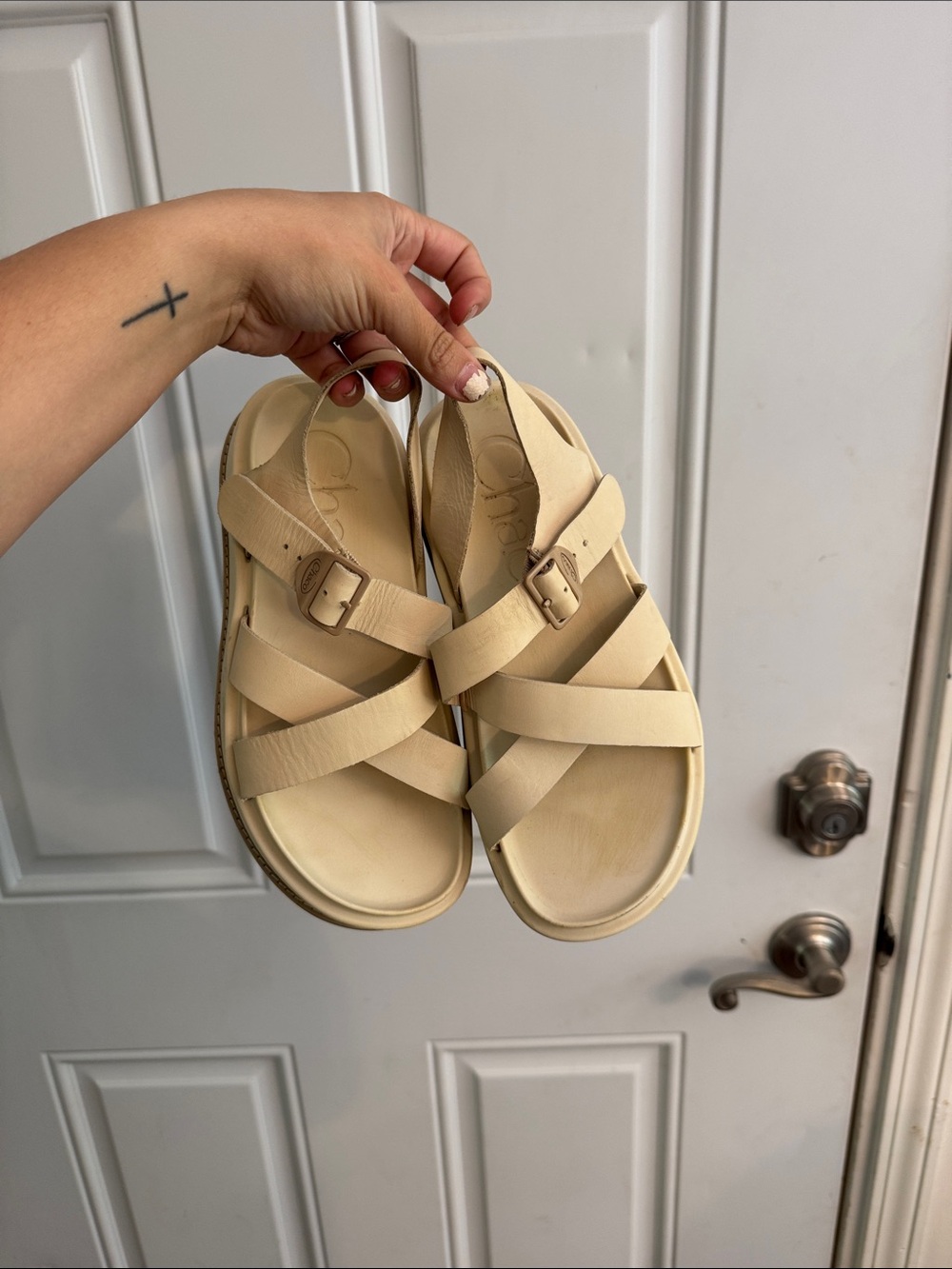 Chaco Women's Strappy Leather Sandals in Beige